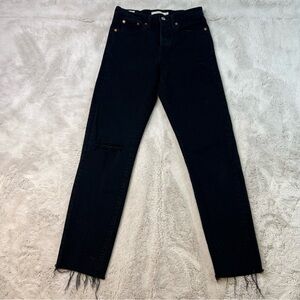 Levis Wedgie Distressed Jeans Womens Size 24 Black Raw Hem Button Fly